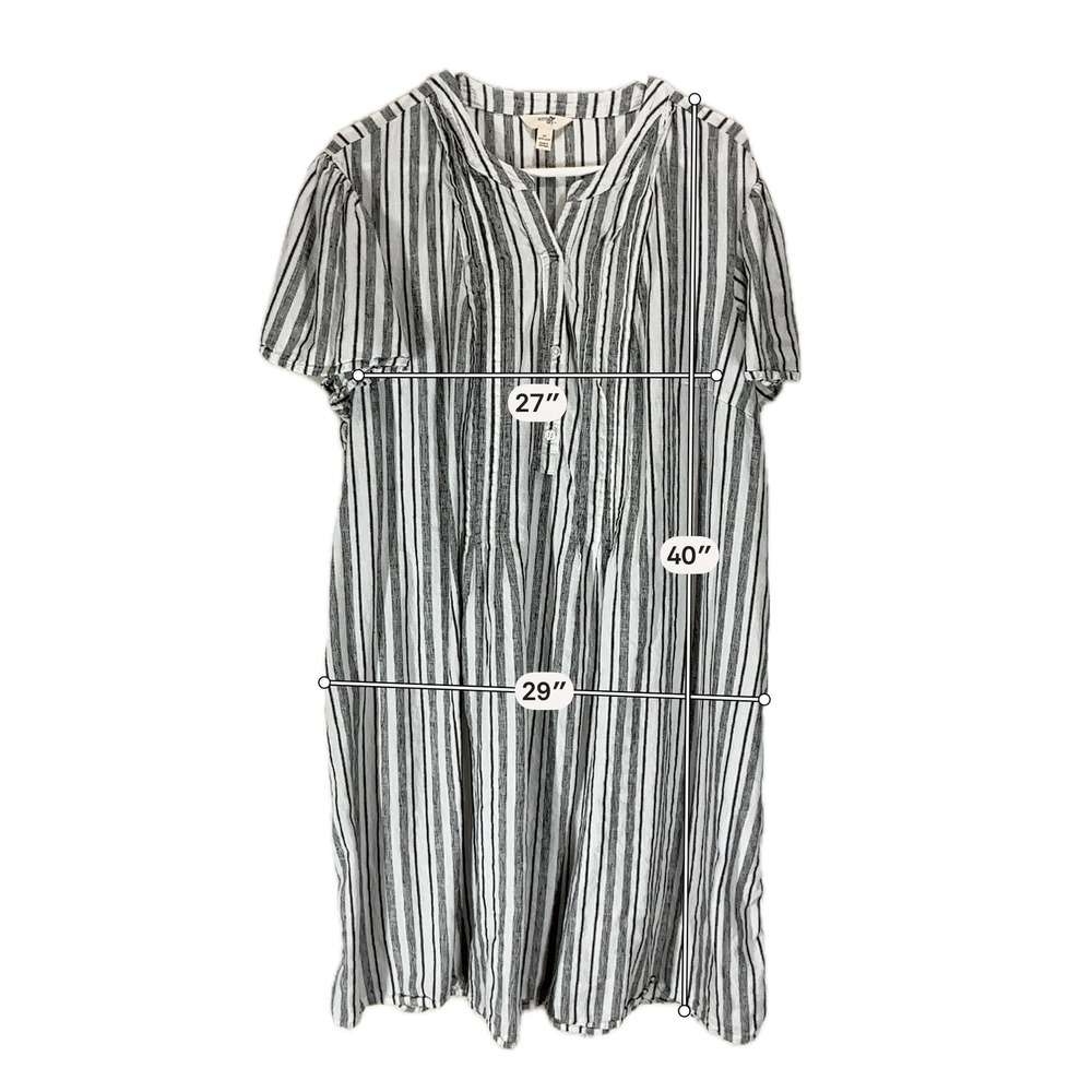 Womens 2X White Black Striped Linen Blend Coastal Tunic Shirt Dress Nautical - Picture 5 of 11